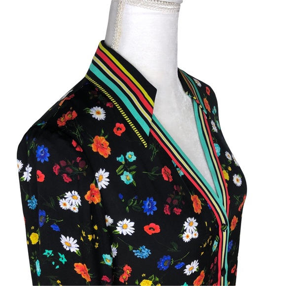 Alice Olivia black floral print blouse short-sleeve top sz small - Picture 6 of 16